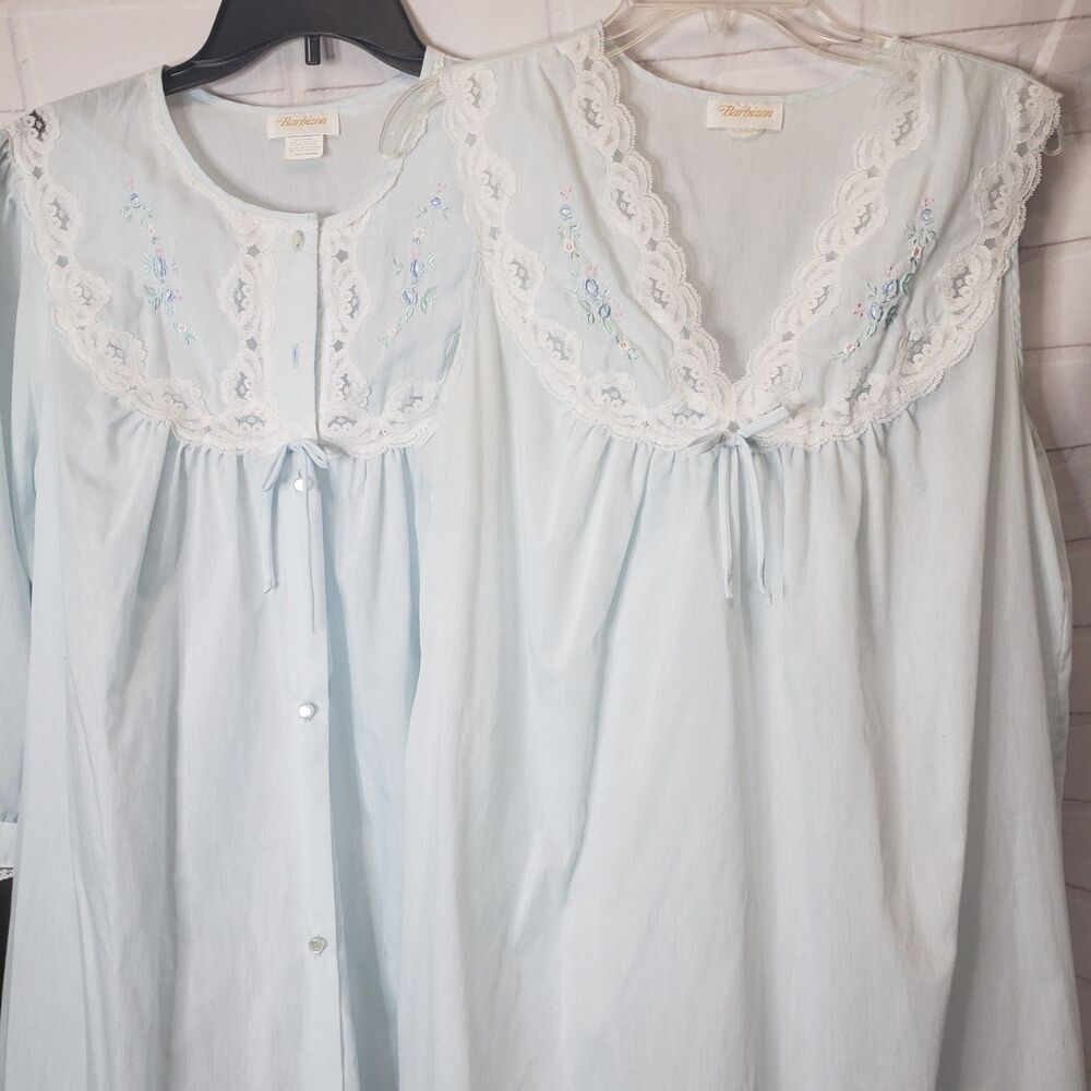 Vintage Barbizon Two-piece Peignoir Set Blue Robe & Gown Grandmacore Cottagecore - Picture 2 of 8